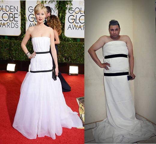 Alex improvisa e se veste com o modelito da "melhor atriz de 2013" - Jennifer Lawrence/Foto: Arquivo Pessoal alex-oascar