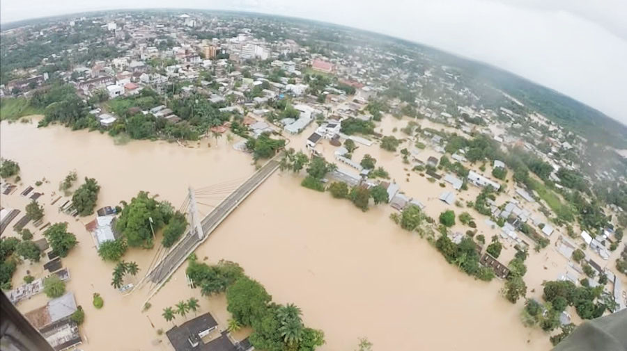 Rio Acre inunda a cidade de Brasiléia e Epitaciolândia na fronteira/Foto: O Alto Acre voo-4caapa