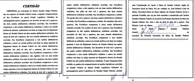 Petecão apresenta documento do Senado desmentindo faltas documentosenado