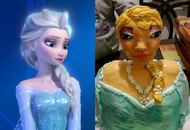 Bolo deveria ficar parecido com a rainha Elsa, de Frozen (Foto: Reprodução/Reddit/Gamebag1) bolo-elsa3