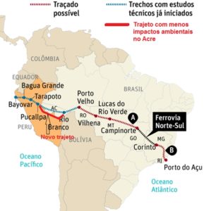 Trajeto proposto pela ferrovia Bioceânica /Foto: Reprodução