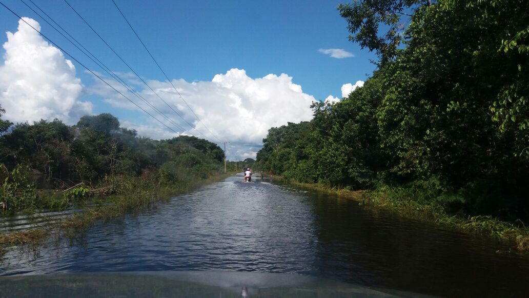 Rio Moa transborda e interdita rodovia com lâmina d’água de 60 centímetros sobre a pista
