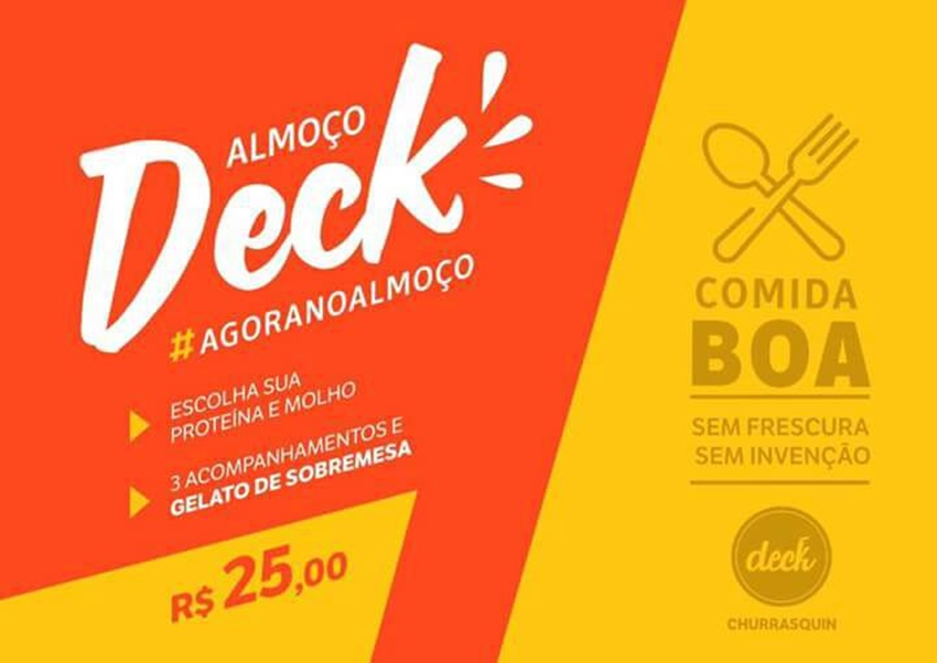 Deck Churrasquin lança horário de almoço e promoção nesta segunda-feira