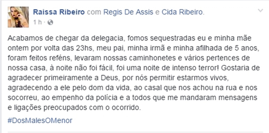 Jovem relata momentos de terror após ter sido sequestrada junto com a família