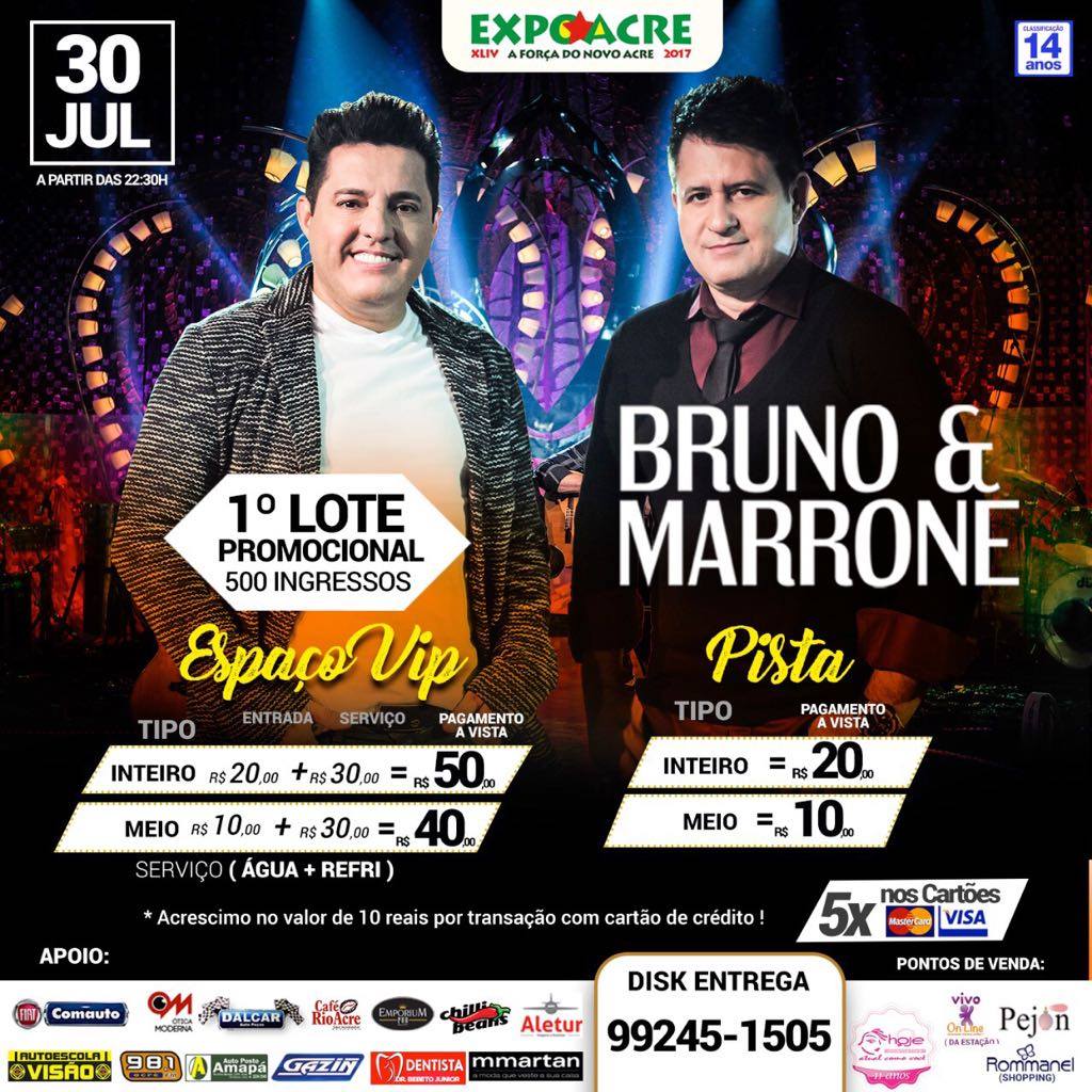 Ingressos para show da dupla Bruno & Marrone na ExpoAcre já estão disponíveis