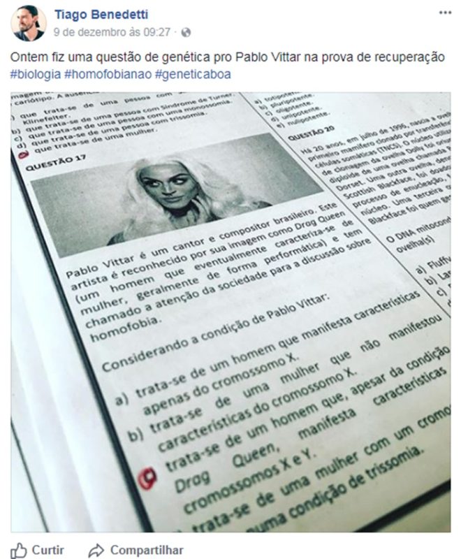 Professor cita Pabllo Vittar em questão de prova e gera debate nas redes sociais