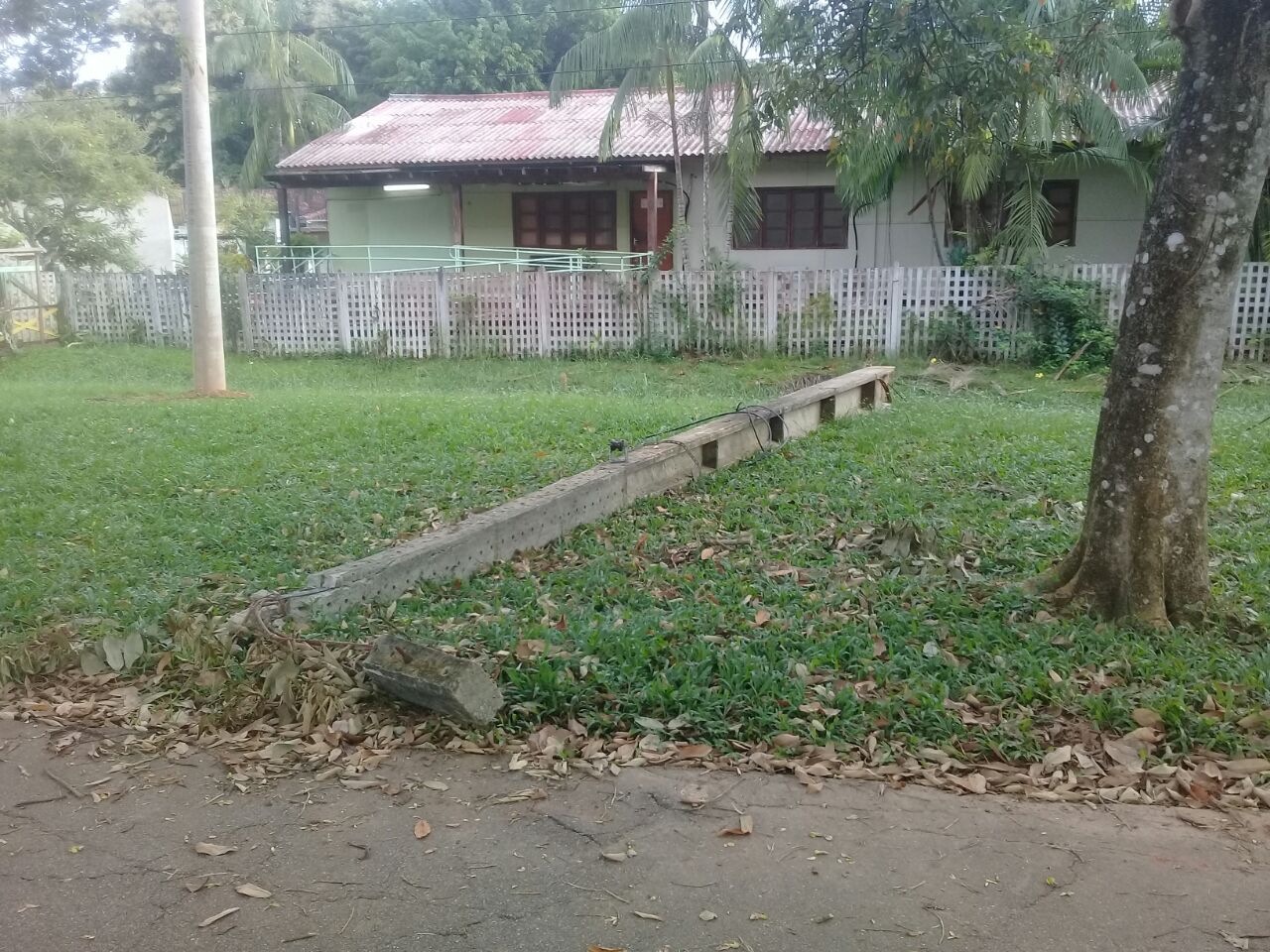 Poste de energia tomba no Parque Tucumã e oferece perigo para pedestres