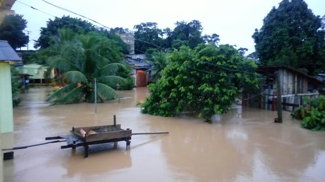 Após fortes chuvas, casas são invadidas por enchente e famílias devem ir para abrigo