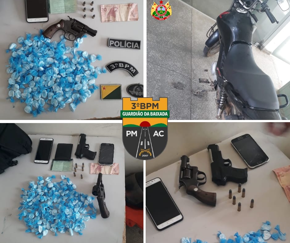 Policiais militares fecham boca de fumo, apreendem armas e recuperam moto roubada no Boa União