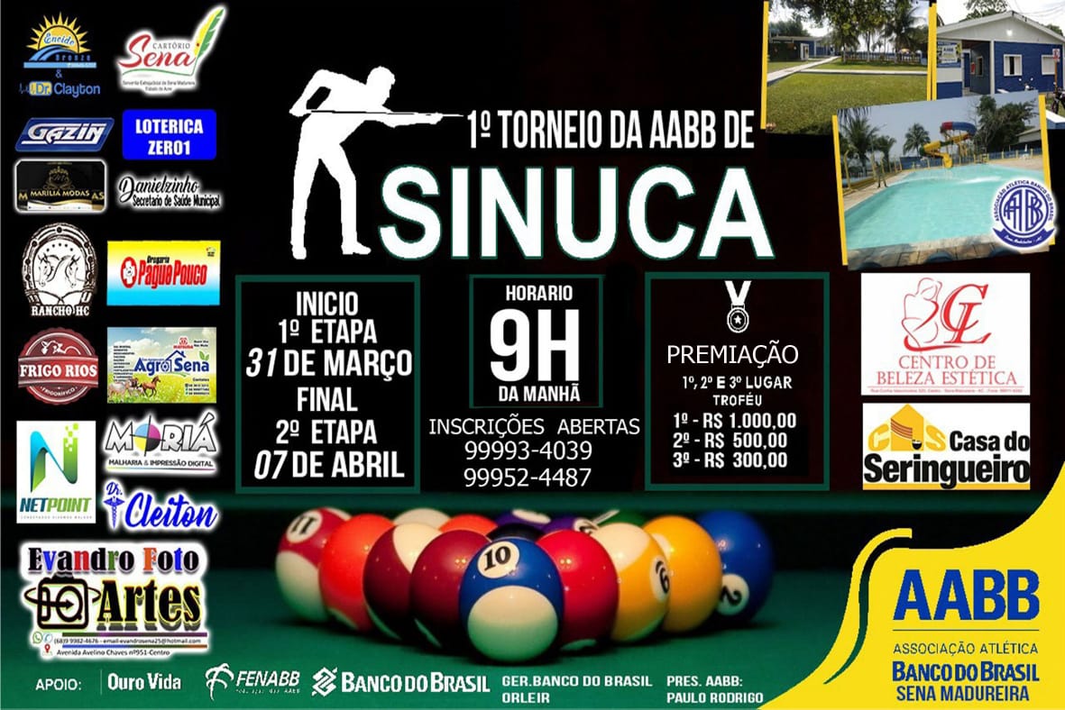 AABB de Sena Madureira promove torneio de sinuca, neste domingo