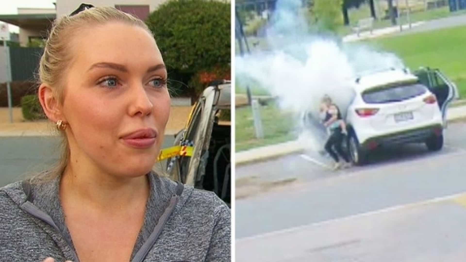 Mãe salva bebês segundos antes de carro pegar fogo; vídeo