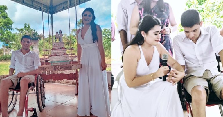 Emoção marca casamento de acadêmico de veterinária tetraplégico com biomédica