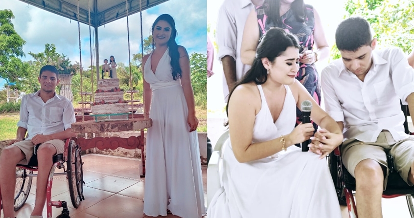 Emoção marca casamento de acadêmico de veterinária tetraplégico com biomédica