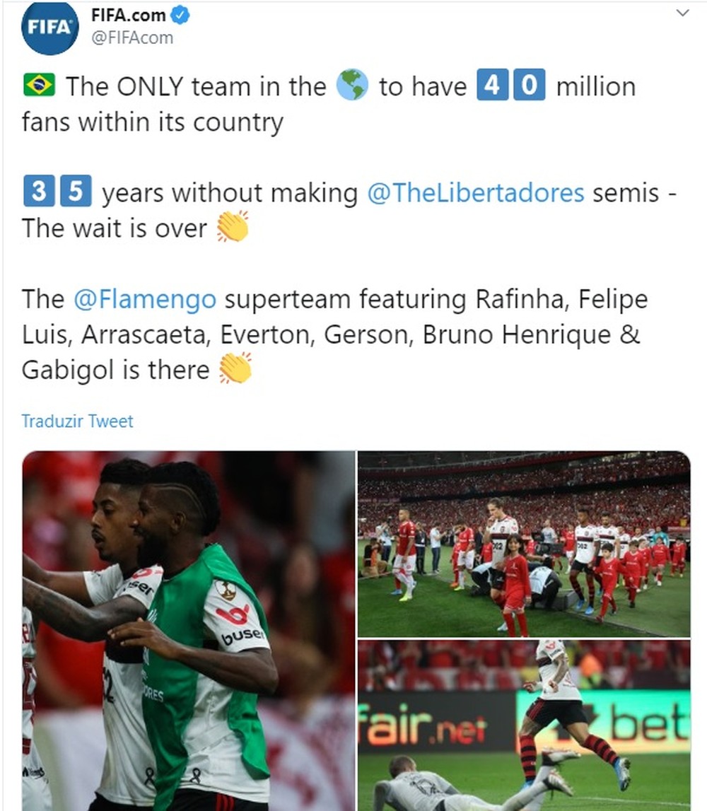 Fifa sobre Flamengo: “Único com 40 milhões de torcedores”