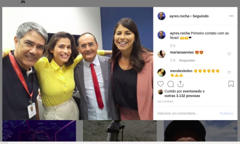 Ayres Rocha posta foto ao lado de Bonner e Renata: “Primeiro contato com as feras!”