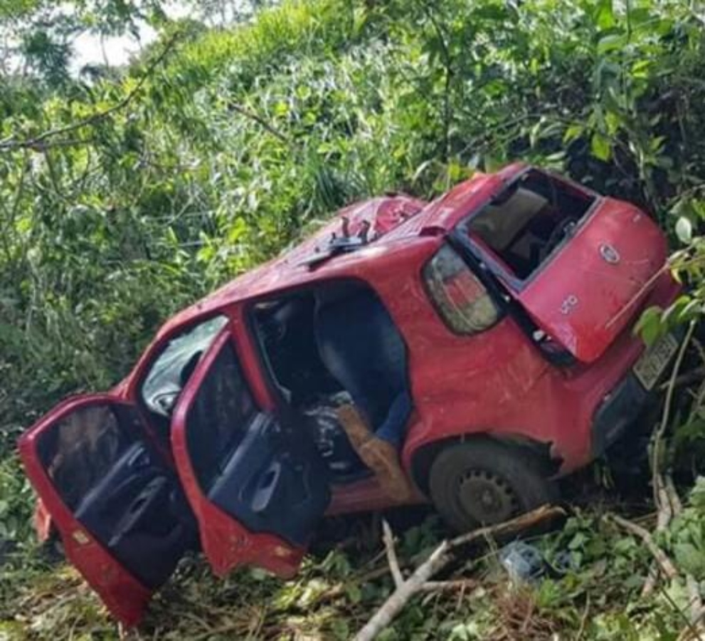 Carro capota após colidir contra porco-do-mato na BR-364 e motorista sai ileso