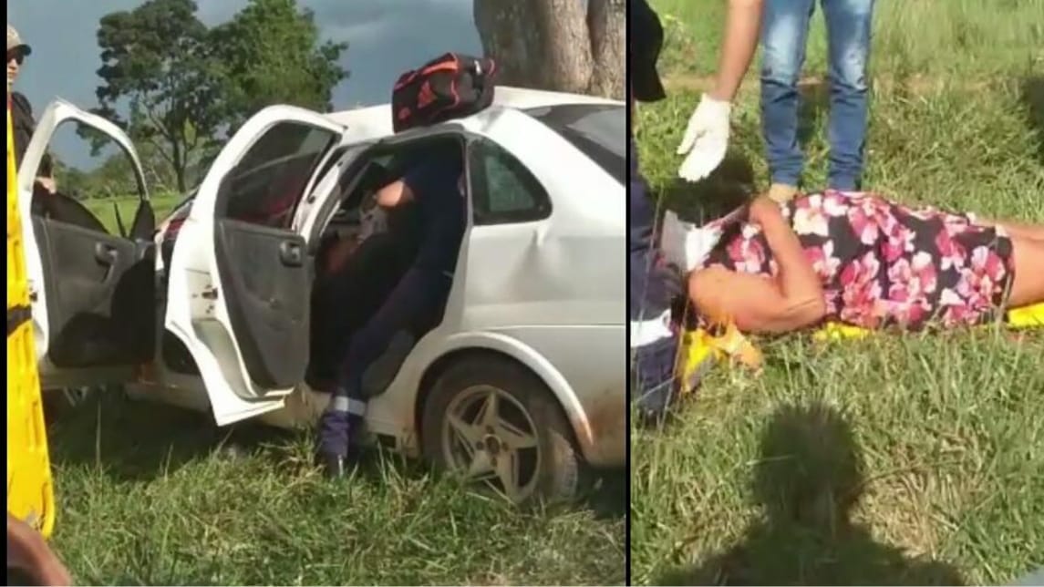 Mulher capota carro e fica presa às ferragens