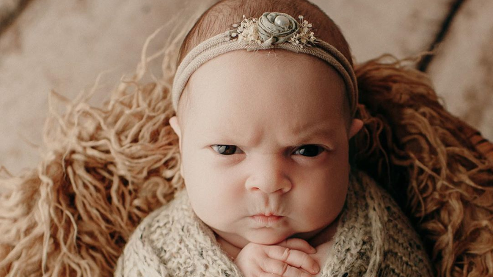 Bebê faz cara de “brava” em sua sessão de fotos newborn e encanta na web