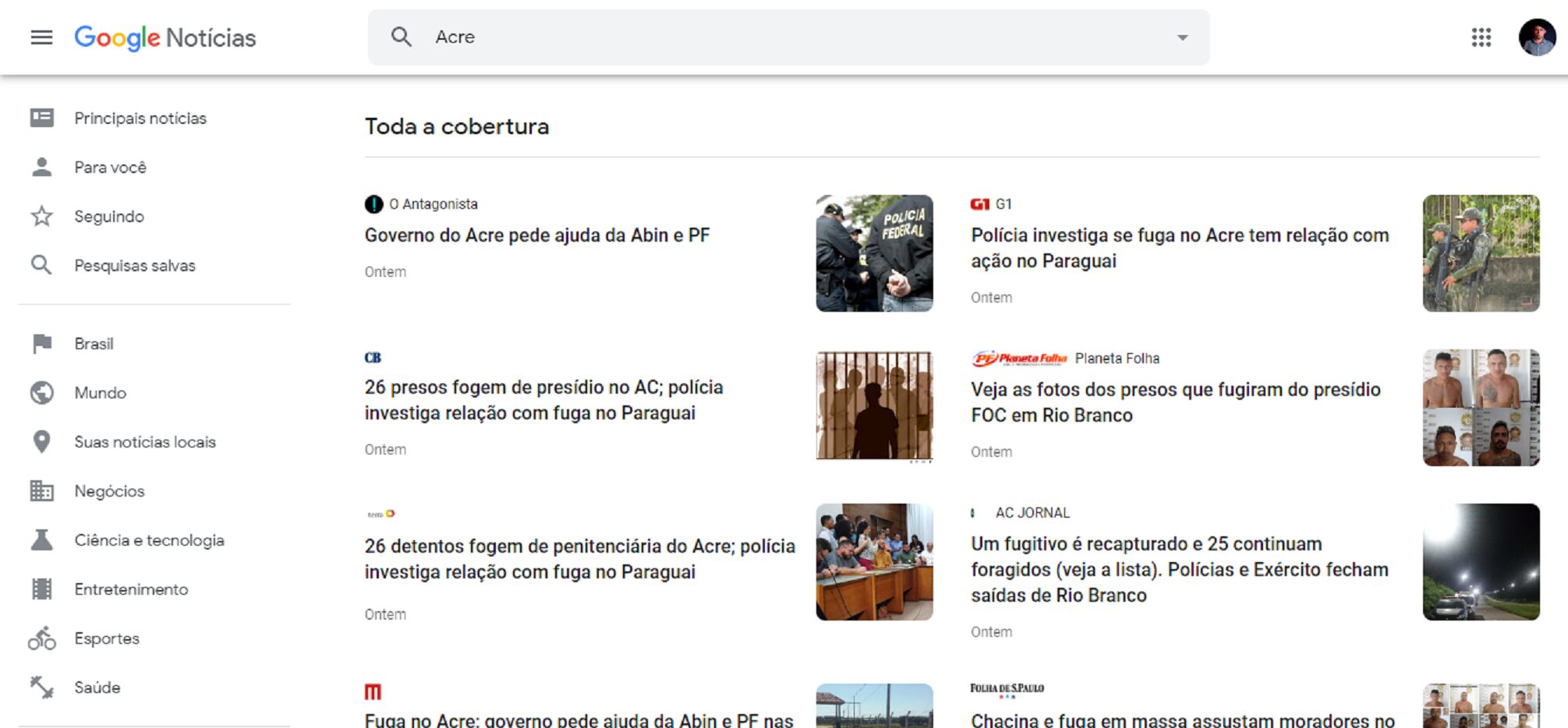 Acre vira capa dos sites policiais: UOL, Terra e Globo estampam fuga de 26 presos