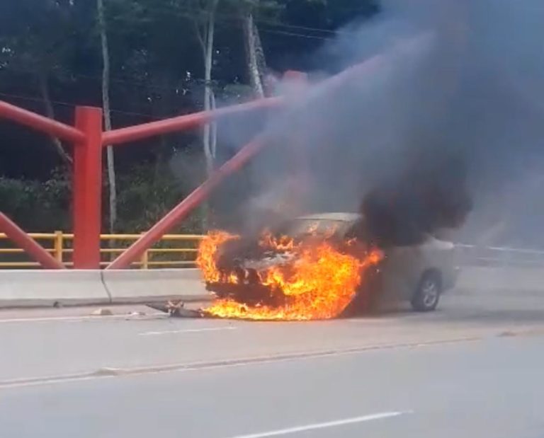 Carro fica destruído após pegar fogo na ponte do Igarapé São Francisco