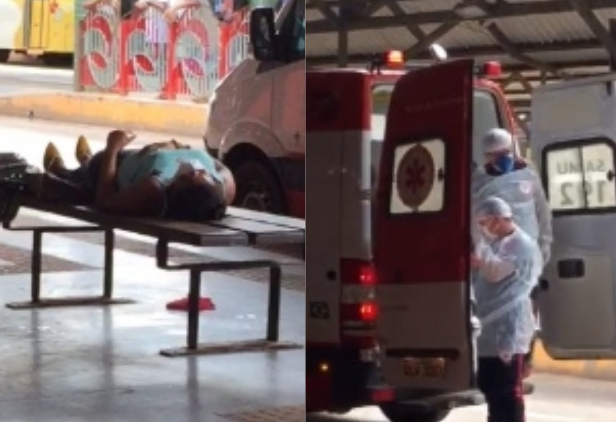 Vídeo mostra mulher de máscara com crise respiratória deitada no Terminal Urbano