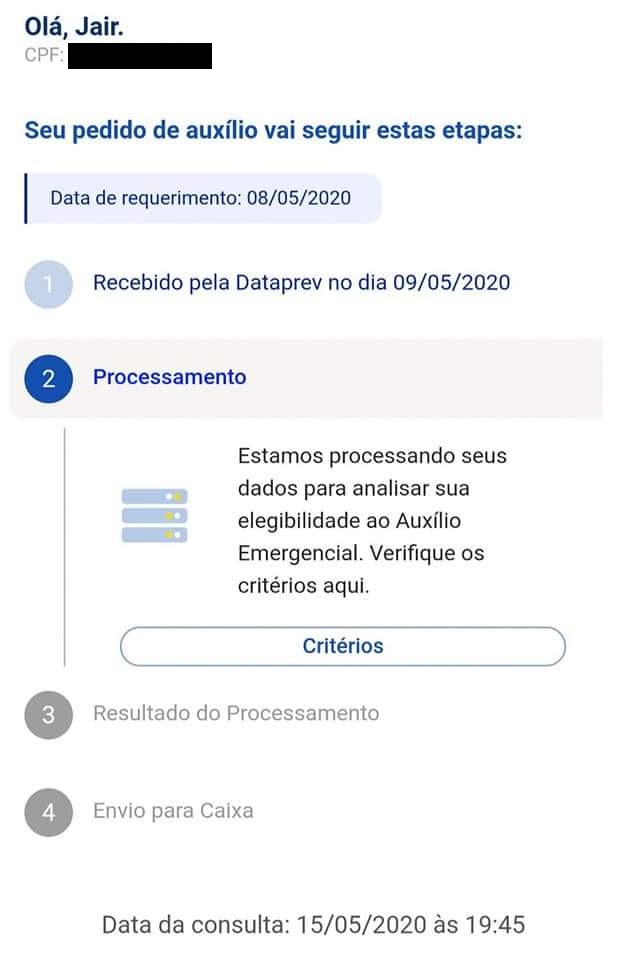 Pedido de auxílio emergêncial foi feito no nome do presidente Jair Bolsonaro