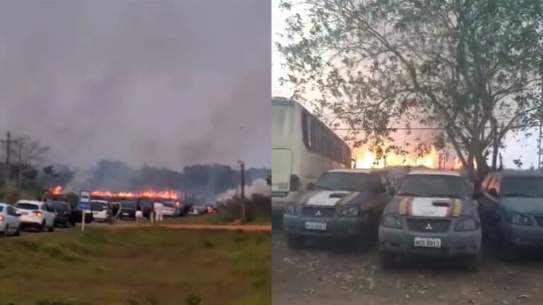 Vídeos: Fumaça paralisa trânsito na BR-364 e por pouco fogo não atinge carros neste domingo