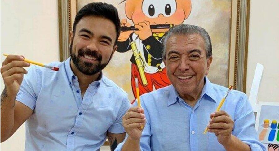 Filho de Maurício de Souza esbanja amor e dá beijão em esposo