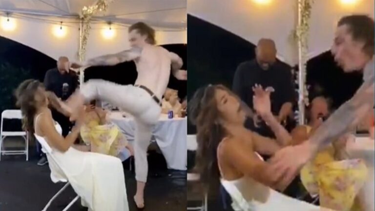 Noivo acaba com festa de casamento ao acertar chute na cara da noiva