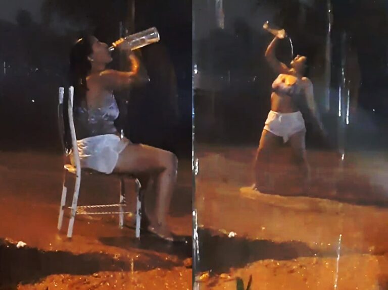Acreana grava vídeo na ‘sofrência’ bebendo cachaça em meio a temporal e viraliza