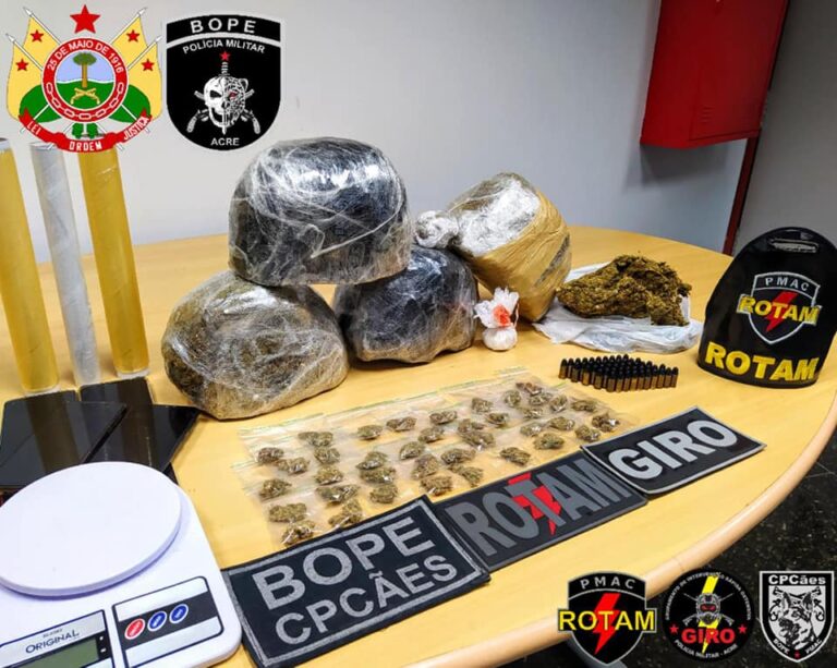 PM prende 5  e apreende quase 5kg de maconha e cocaína e 50 munições