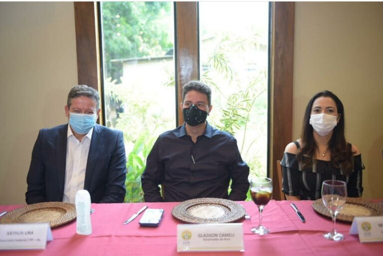 Mailza e governador Gladson recepcionam deputado Artur Lira em visita ao Acre