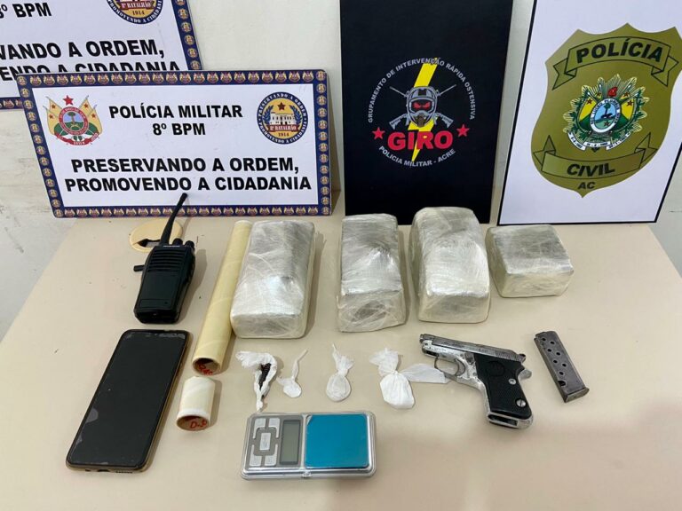 Polícias Militar e Civil apreendem quase dois quilos de entorpecente e arma de fogo