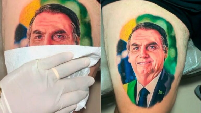 Vídeo: homem tatua rosto do presidente Jair Bolsonaro na coxa
