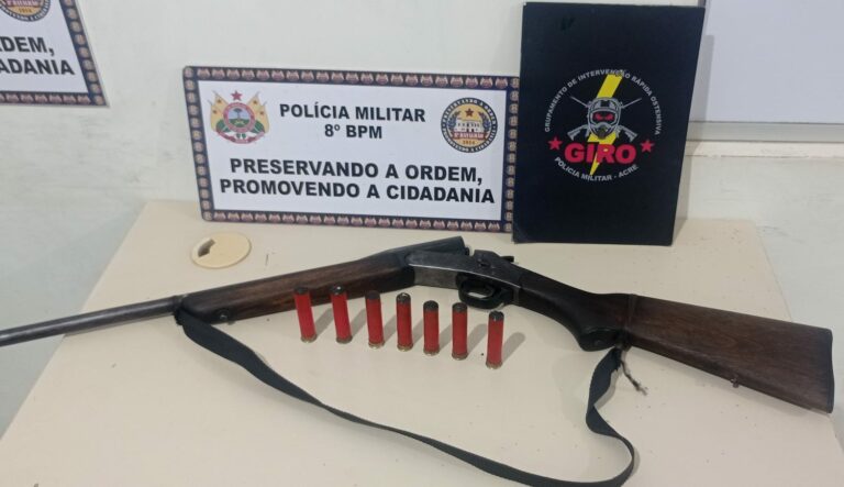PM apreende espingarda e sete cartuchos recarregados na zona rural de Sena 