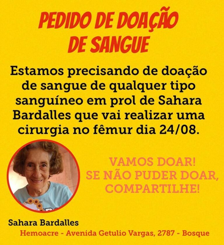 Familiares pedem doação sanguínea para ex-professora que fará cirurgia no fêmur