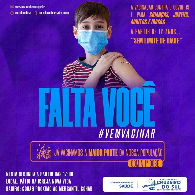 “Falta Você”: Cruzeiro do Sul vacina todos os públicos sem limite de idade nesta segunda-feira