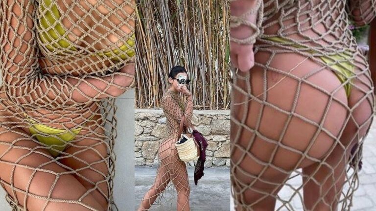 Bruna Marquezine chama atenção com vestido transparente em Mykonos