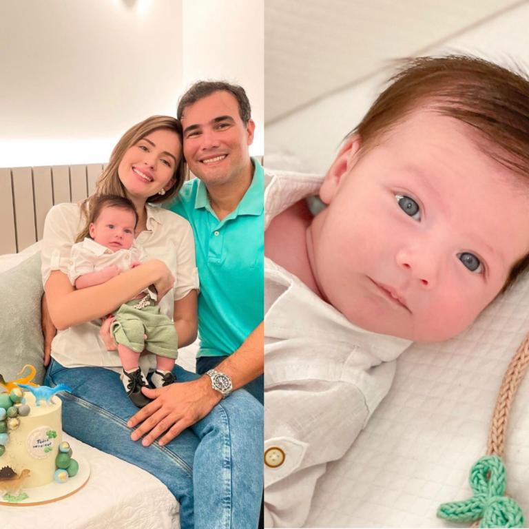 Muito amor! Miss Acre celebra 1º mês do filho com bolo de ‘dinossauro’ e faz declaração emocionada; veja detalhes