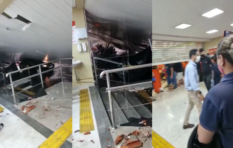 Cobertura do Supermercado Pague Pouco desaba durante temporal em Rio Branco; veja o vídeo