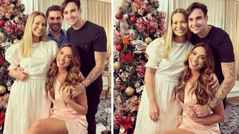 Nicole Bahls surge de mãos dadas com filho de Solange Almeida