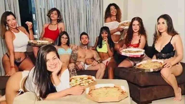 Após casar com 9 mulheres, brasileiro posa com esposas de lingerie em casa: ‘Com minhas meninas’
