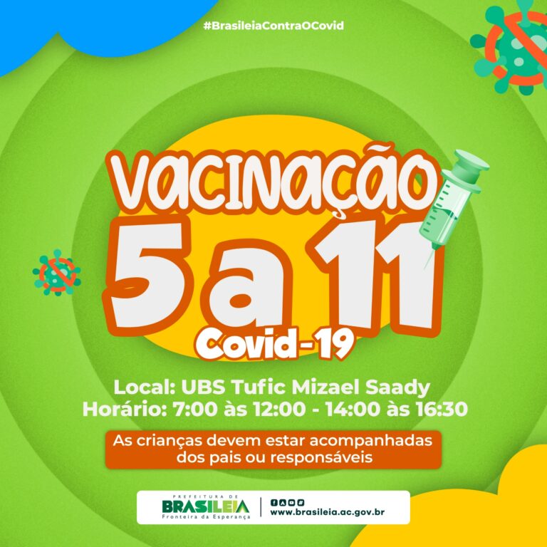 Brasileia inicia nesta segunda-feira vacinação contra Covid-19 para crianças de 5 até 11 anos