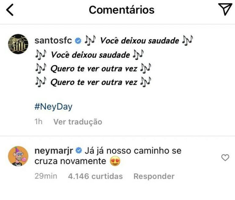 Santos faz posts de aniversário para Neymar, e craque responde: “Já já nosso caminho se cruza”