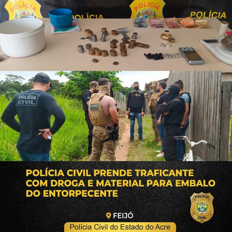 Polícia Civil prende traficante com droga e material para embalo de entorpecente, em Feijó
