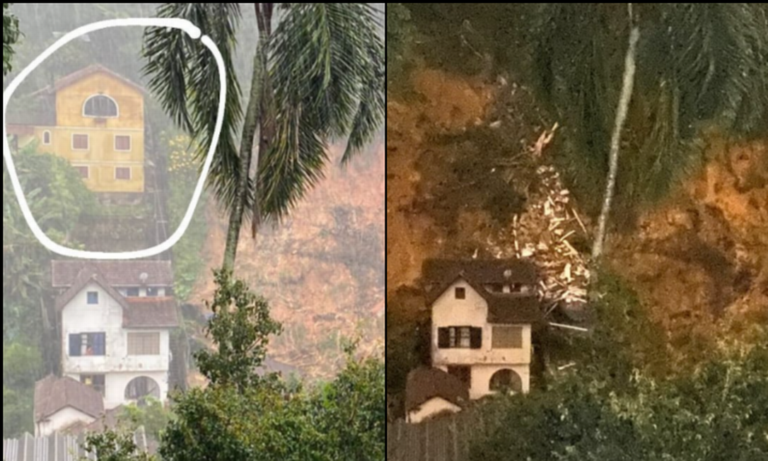Fotos mostram antes e depois de casa que desabou em Petrópolis e deixou três pessoas desaparecidas