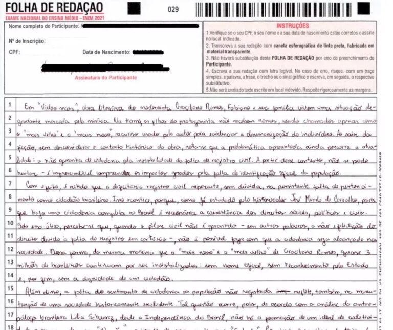 Espelhos da redação do Enem 2021 são divulgados; veja exemplos de textos nota mil