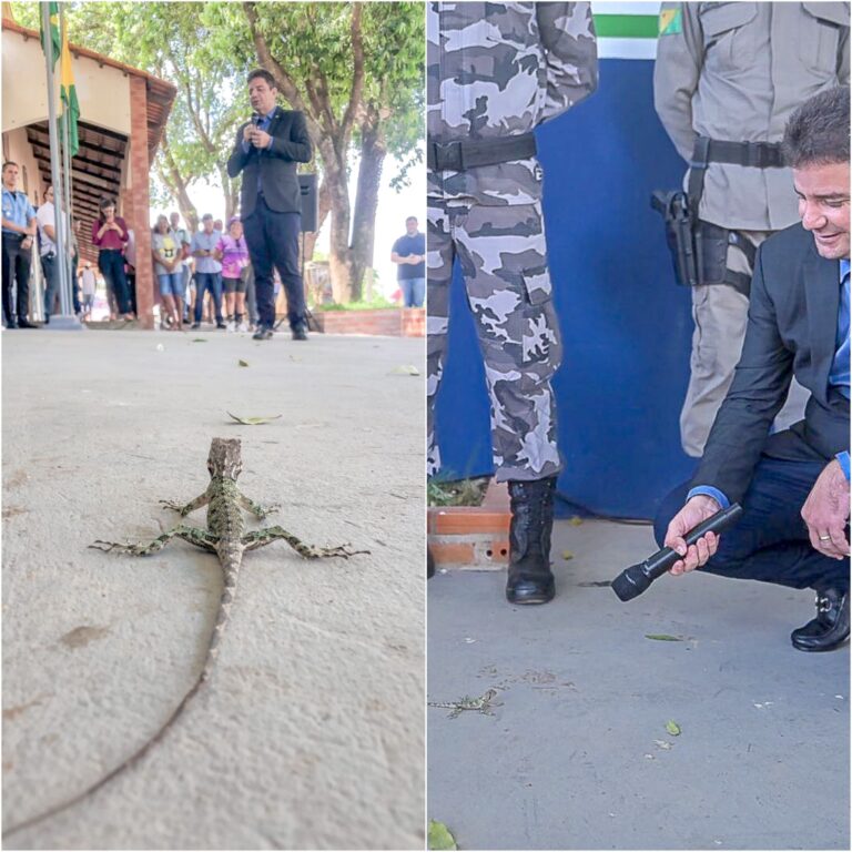 Gladson ‘conversa’ com calango em evento da PM e arranca gargalhadas do público
