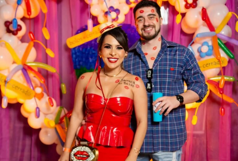 Barraca do beijo: publicitária Maykeline e namorado arrasam com look temático no arraial da Juh Vellegas