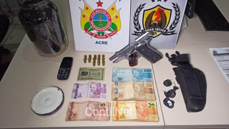 PM prende homem com arma de fogo e mais de 5 mil reais em bairro Rio Branco